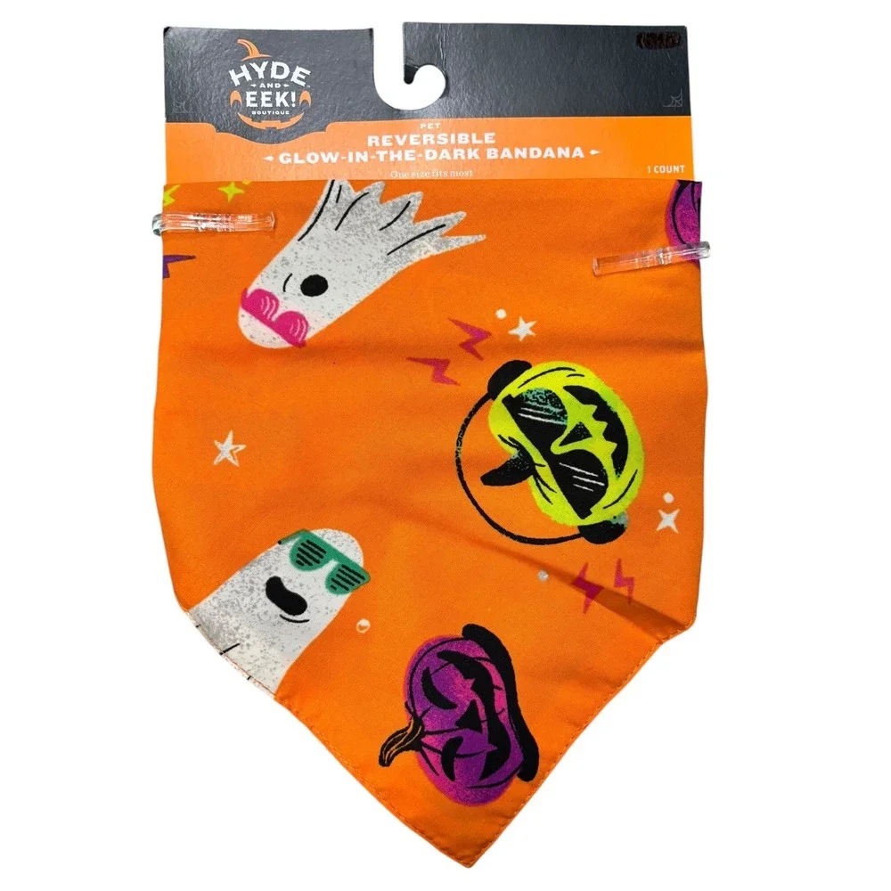 Hyde and Eek‎ Boutique Pet Reversible Glow-In-The-Dark Halloween Bandana Orange